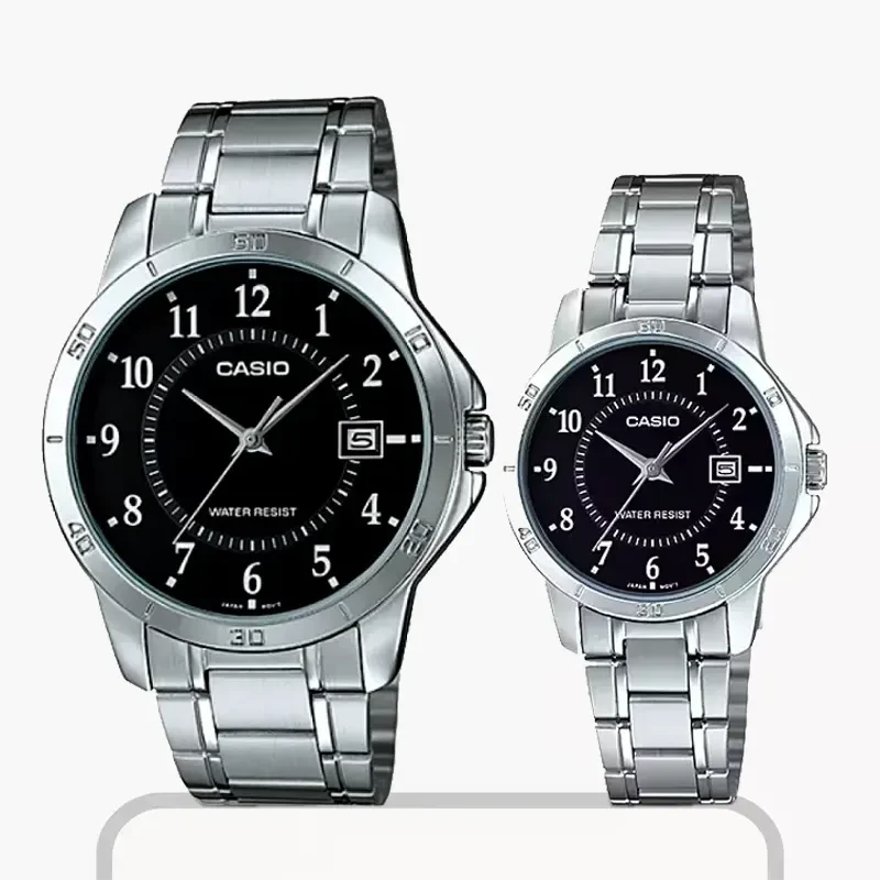 Casio Quartz Black Dial Couple Watch- MTP/LTP-V004D-1B